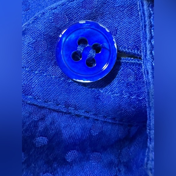 Saint Laurent Tonal Dot Silk Button Up in Royal Blue - Picture 12 of 16